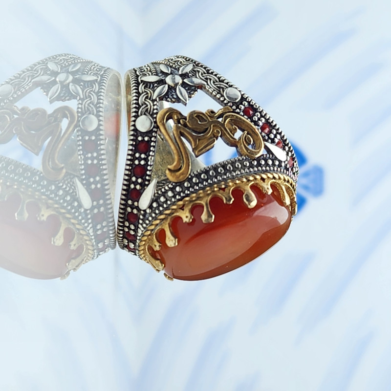 خاتم عقيق يماني فضه ٩٢٥  مكتوب عليه اليمن