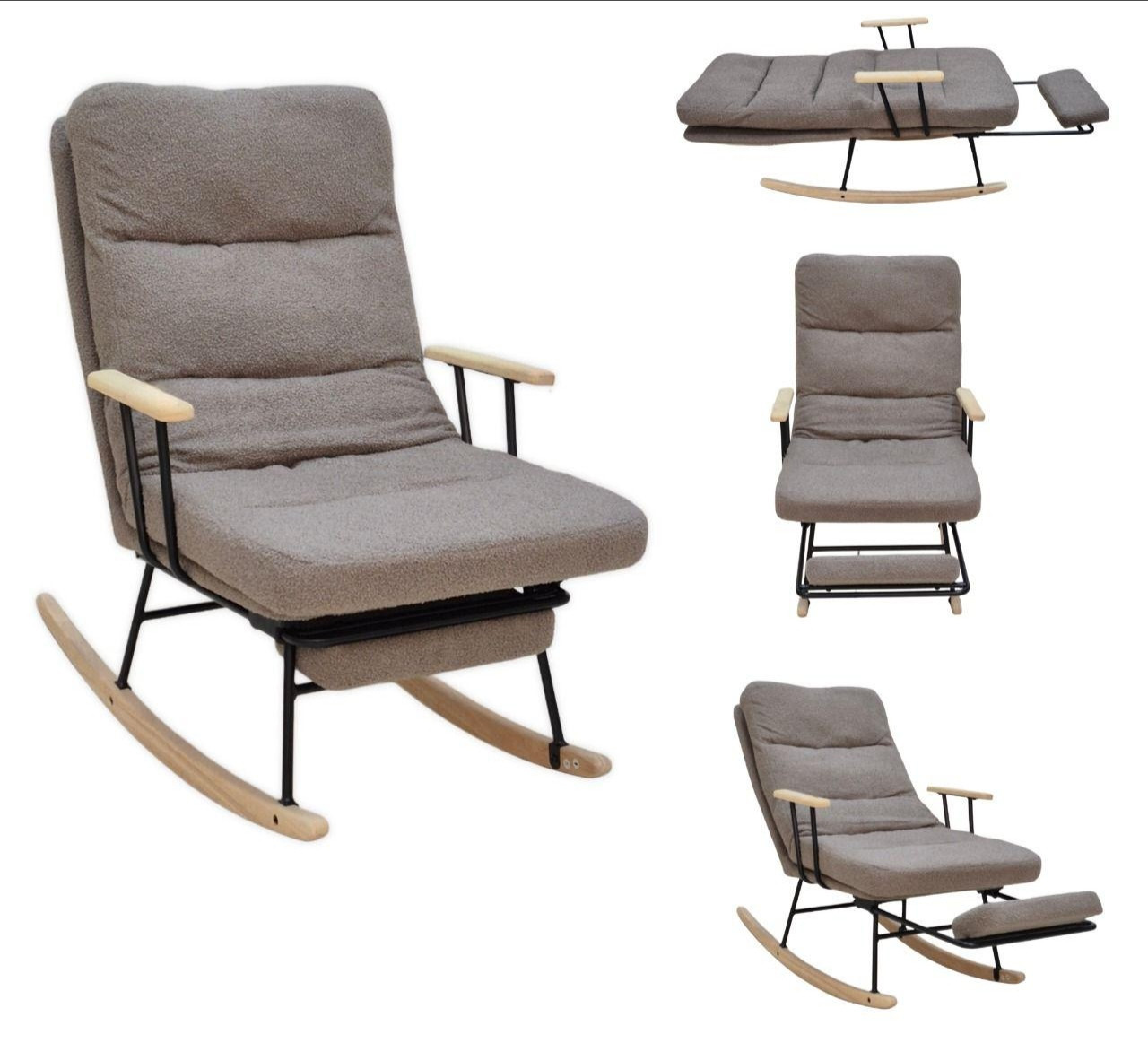 كرسي هزاز قابل للتمدد مع مسند للقدم – تصميم مريح بلون بني فاتح