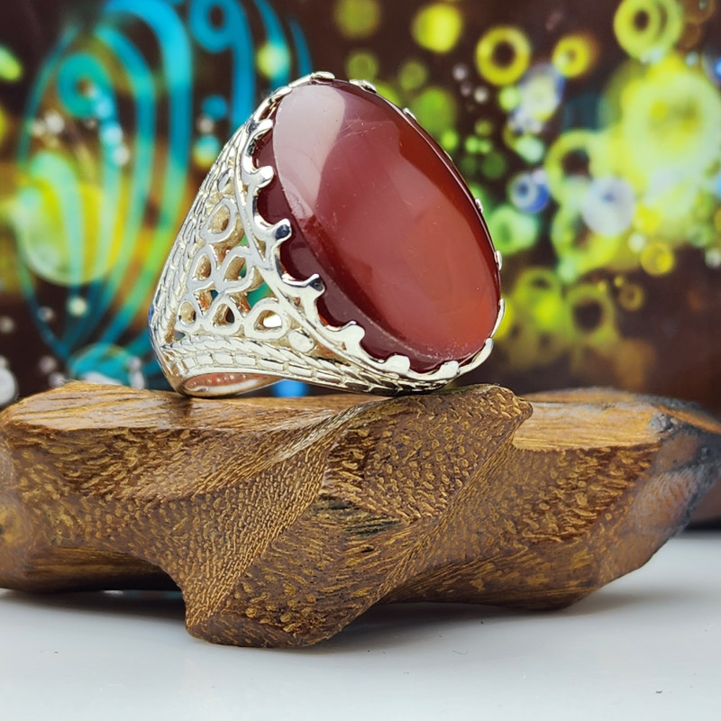 خاتم عقيق يماني كبدي  وفضه صب منشار