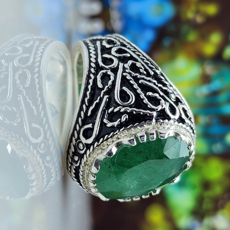 خاتم زمرد اصلي فضه صياغه الشريف vip يدوي