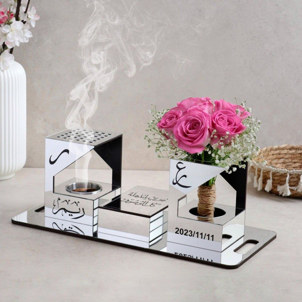 مجموعات العروسه بالاسم عباره عن مبخره بكس العود حامل المسكه الورد