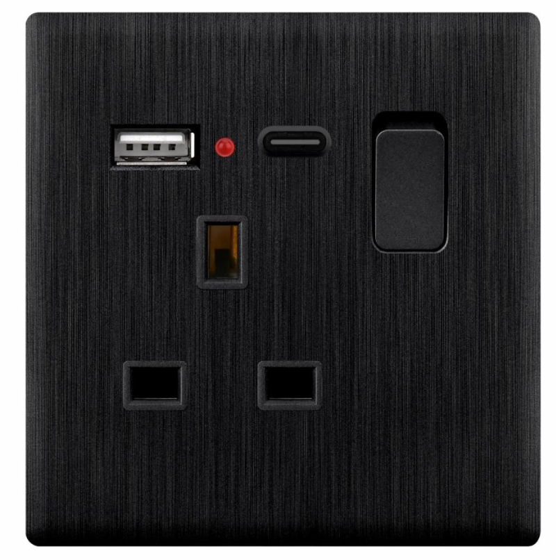 فيش 13 امبير + 2 شاحن لون اسود بيانو