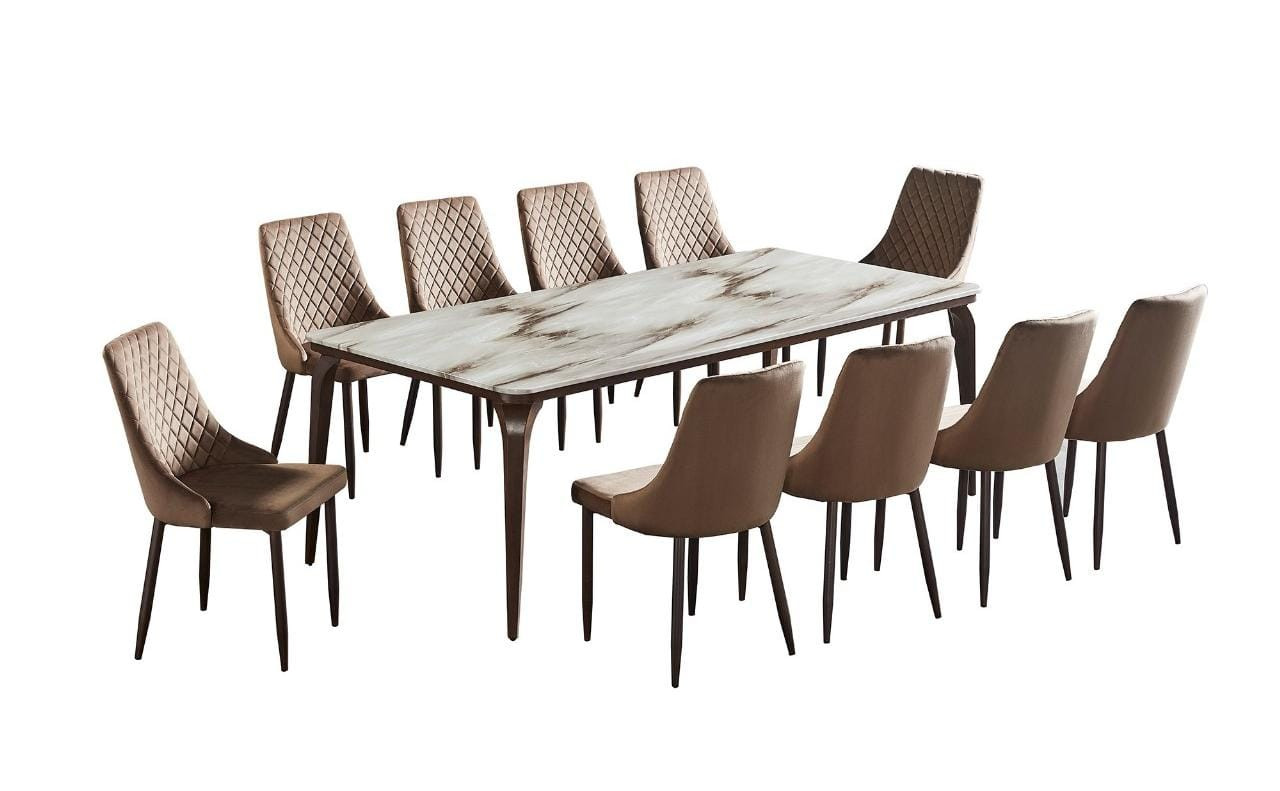 سفرة طعام 10 كراسي  بسطح رخامي وقواعد حديدية متينة ?️