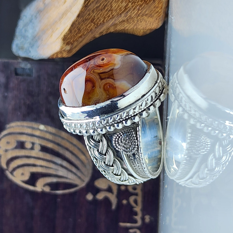 خاتم فضة قلم برتاش عقيق اصلي صياغه ماجد